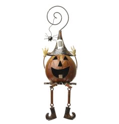  A fantastic metal pumpkin decoration with spider and a removable wire hanger 