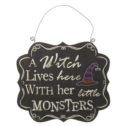 Witch Lives Here Wooden Sign Halloween 19cm