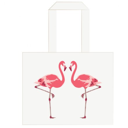 Flamingo Design Cotton Bag With Zip And Lining