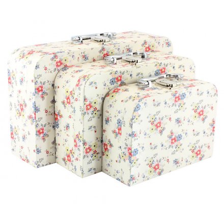A set of 3 stylish storage suitcases in the popular Summer Daisy design.