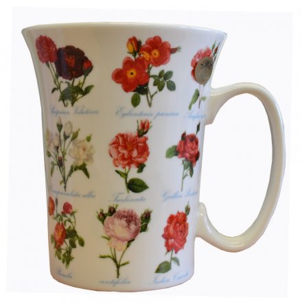 Pretty china mug with assorted flower images, complete with gift box