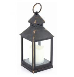 Distressed style gold lantern with LED flameless candle