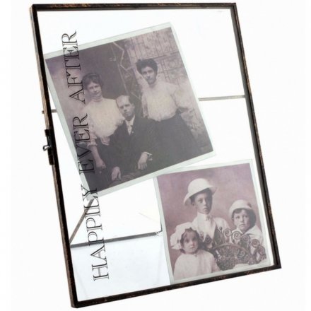 Happily ever After text on a chic metal standing picture frame