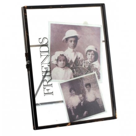 Standing metal picture frame with distressed Friends text