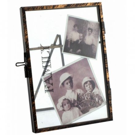 Distressed Family text on a rustic standing picture frame