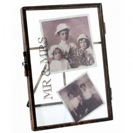 Decorative glass picture frame with Mr & Mrs text