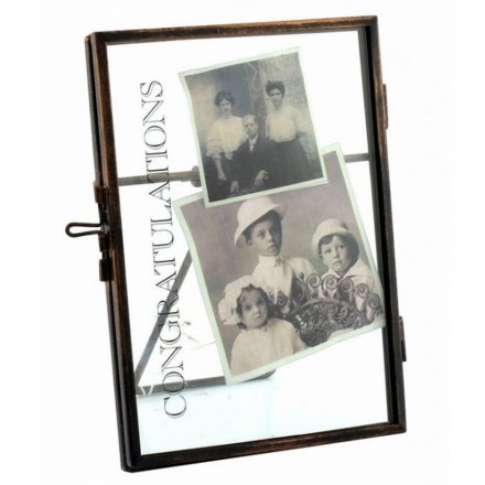 Distressed Congratulations text on a chic standing picture frame