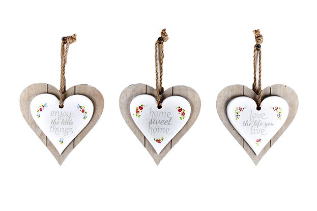 Tf0007   Wooden Double Heart Decorations 