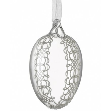 Glass Hanging Egg With Lace 9.5cm