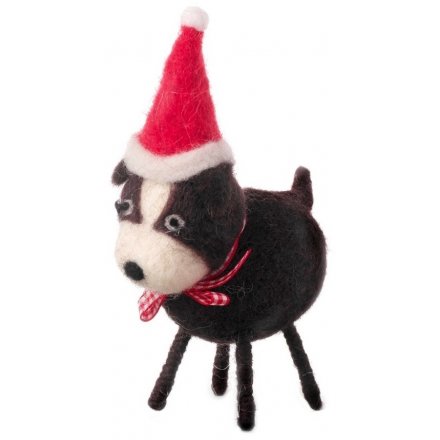Wool Felt Dog With Red Hat