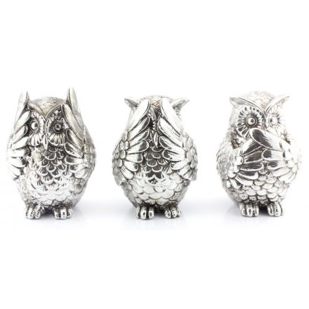 Silver Art Set of 3 Wise Owls Money Boxes