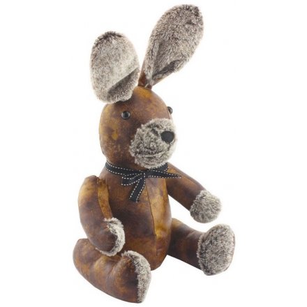 Faux Leather style rabbit doorstop in a rustic design