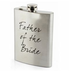 Silver hip flask with Father Of The Bride text