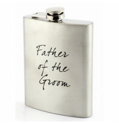 Silver hip flask with Father Of The Groom text 