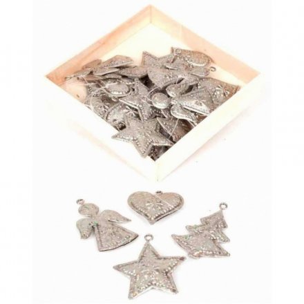 Box Metal Silver Heart/Tree/Star/Angels, 12cm