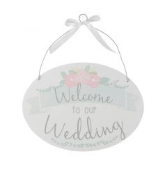 White wooden Wedding plaque in pretty pastel colours