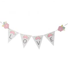 Wooden love garland with pretty floral decoration