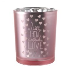 Pretty pink candle holder with faded Love text 