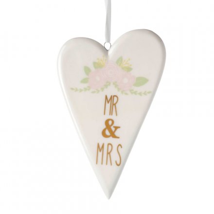 Mr & Mrs Hanging Heart 14.5cm