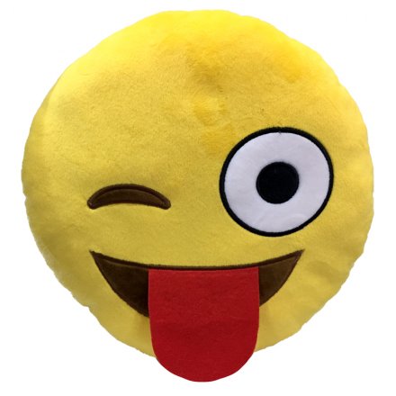 Tongue Out Emoji Plush Cushion Embroidered 30cm