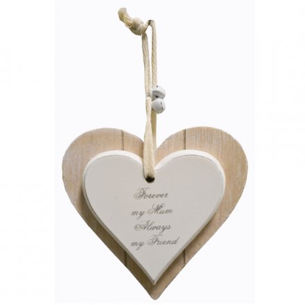 A double heart wooden plaque with sweet Mum text 