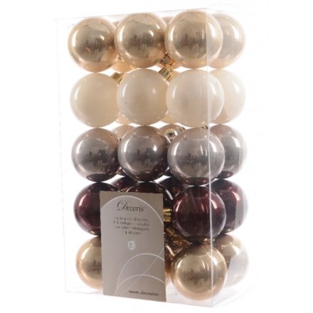 Red/Cream Shatterproof Baubles, Pack 30