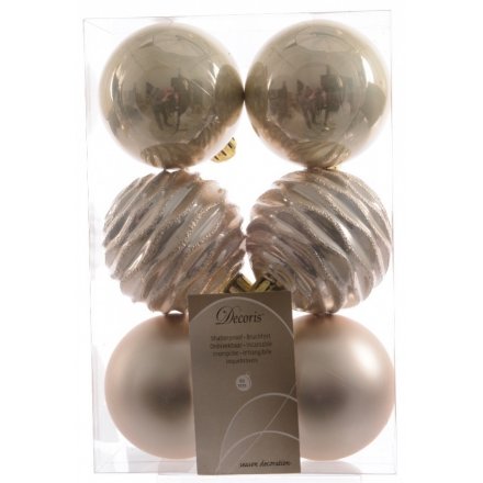 Pack of 6 Pearl Shatterproof Baubles Mix 6cm