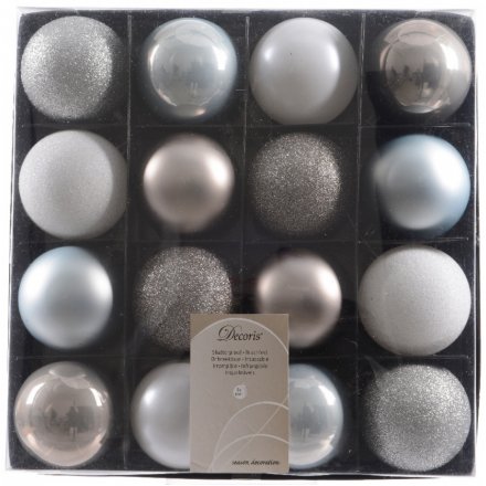 Silver Blue Luxury Baubles, Pack 16