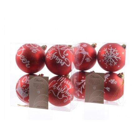 Red Baubles, Pack of 4
