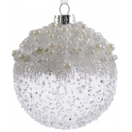 Pack of 3 Ice Pearl Glass Baubles