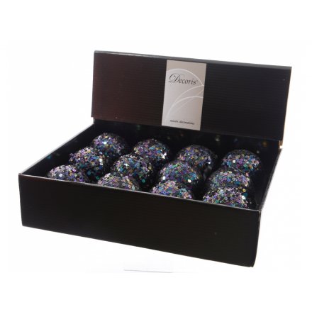 Black Sequin Baubles, 8cm