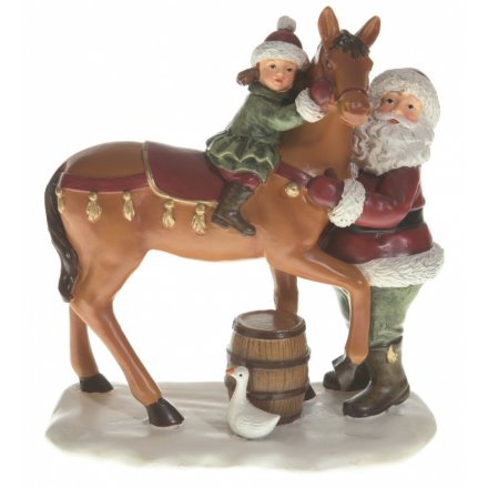 Santa, Horse & Child Ornament 15cm