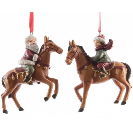 Santa and Child on Horse Hanging Decs 9cm