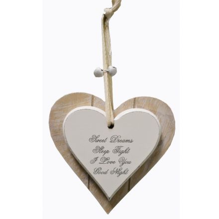 Popular Sweet Dreams quote on a chic wooden heart plaque