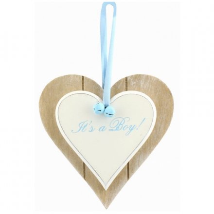 Its A Boy Double Wooden Heart Plaque