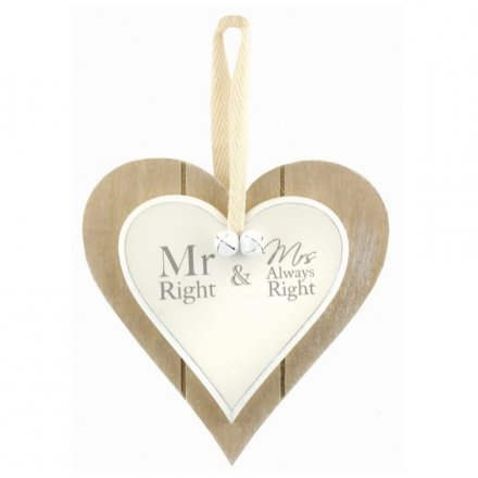 Double Heart Wooden Mr And Mrs Sign