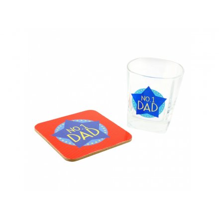Whiskey glass and coaster Number 1 Dad 