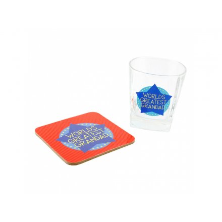 Whiskey glass and coaster Worlds Greatest Grandad 