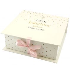 A cute keepsake box with Love and Laughter text 