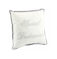 A gorgeous cushion with silver embroidered Special Bridesmaid text.