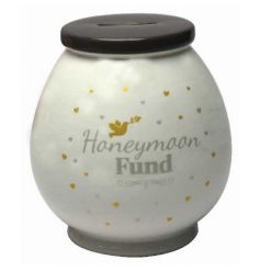 Pot money box with Honeymoon fund text and design