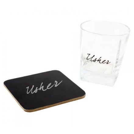 Usher Whiskey Glass & Coaster