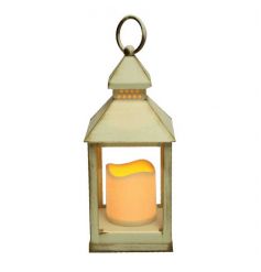 A super stylish flameless candle and cream/gold coloured lantern.
