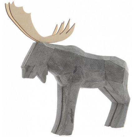 Concrete Deer W/Antlers, 22cm