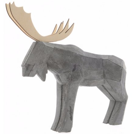 Concrete Deer W/Antlers, 16cm