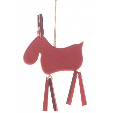 Wooden Hanging Red Moose Dec 16cm