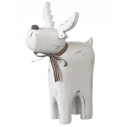 White Washed Wooden Reindeer 17cm