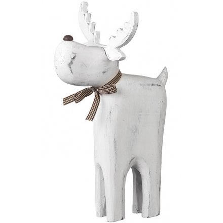 White Wooden Reindeer, 30cm