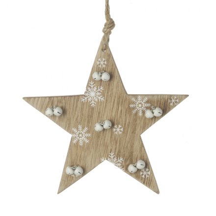 Wooden Star W/Bells 15cm