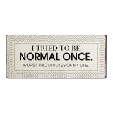 Humorous metal sign with the wording I tried to be normal once. Worst two minutes of my life.